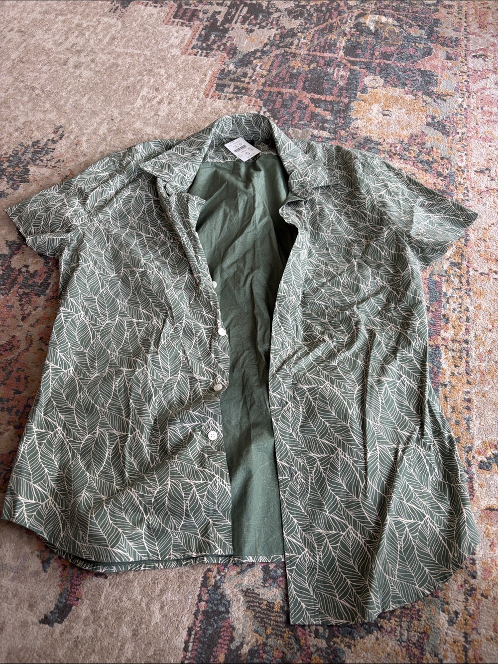 J. Crew Green Leaf-Print Short-Sleeve Button-Down Shirt